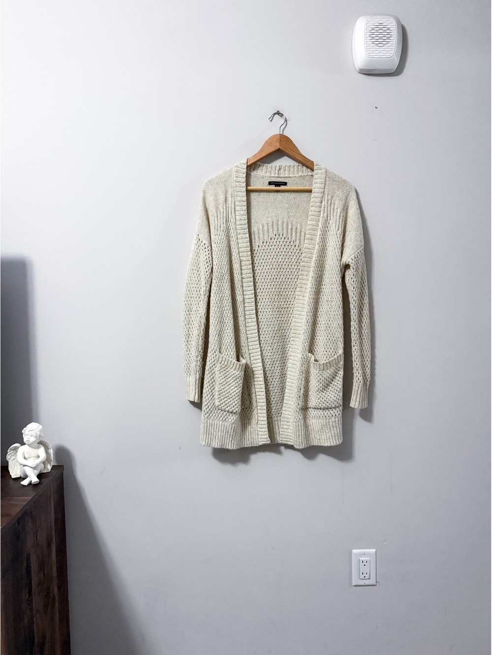 American Eagle Cream Open Knot Long Line Cardigan Sweater Tan Cozy Pockets